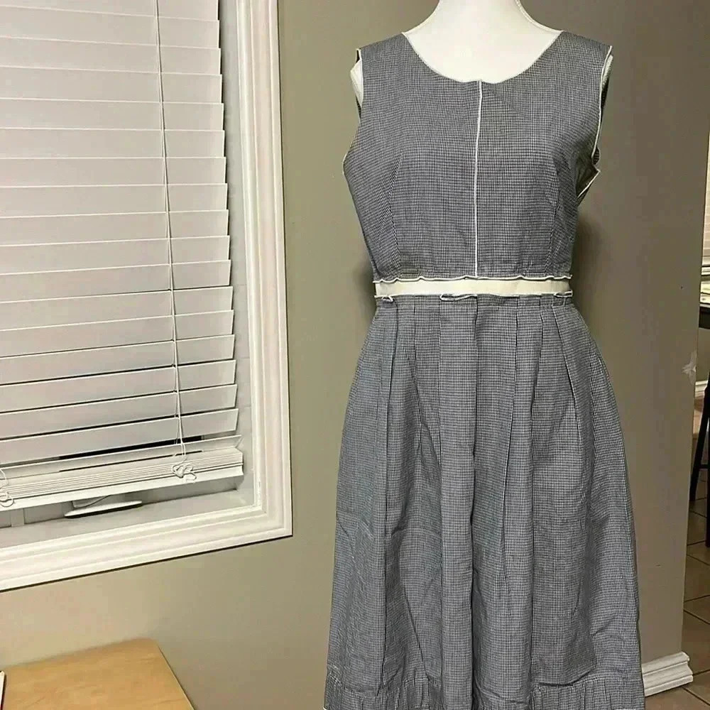 [46/US10]D&G Plaid Retro Style Sleeveless Knee Length  MIDI Dress